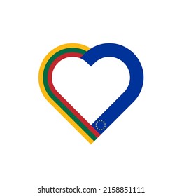 unity concept. heart ribbon icon of lithuania and european union flags. vector illustration isolated on white background