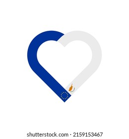 concepto de unidad. icono de la cinta de corazón de las banderas de la unión europea y de chipre. ilustración vectorial aislada en fondo blanco