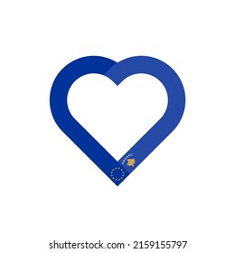 concepto de unidad. icono de la cinta de corazón de las banderas de la unión europea y kosovo. ilustración vectorial aislada en fondo blanco