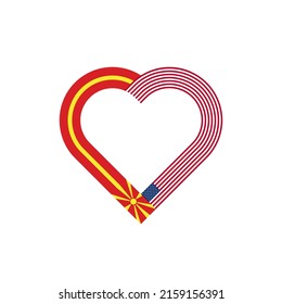 concepto de unidad. icono de la cinta de corazón del norte de macedonia y banderas de los estados unidos. ilustración vectorial aislada en fondo blanco