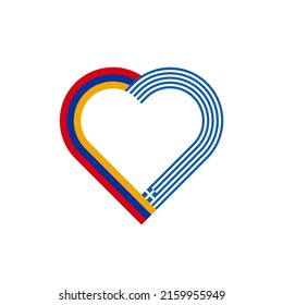 concepto de unidad. icono de la cinta de corazón de las banderas armenia y grecia. ilustración vectorial aislada en fondo blanco