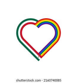 concepto de unidad. icono de la cinta de corazón de méxico y banderas arco iris. ilustración vectorial aislada en fondo blanco