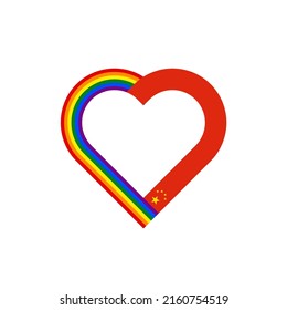unity concept. heart ribbon icon of rainbow and china flags. vector illustration isolated on white background
