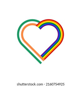 concepto de unidad. icono de la cinta de corazón de irlanda y banderas arco iris. ilustración vectorial aislada en fondo blanco