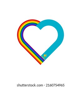 concepto de unidad. icono de la cinta de corazón de las banderas arcoiris y kazajistán. ilustración vectorial aislada en fondo blanco