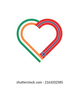 unity concept. heart ribbon icon of ireland and norway flags. vector illustration isolated on white background