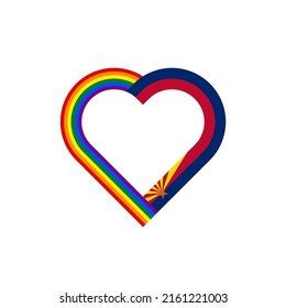 unity concept. heart ribbon icon of rainbow and arizona state flags. vector illustration isolated on white background