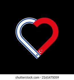 unity concept. heart ribbon icon of israel and turkey flags. vector illustration isolated on black background