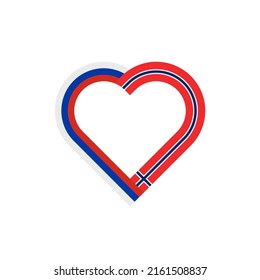 unity concept. heart ribbon icon of russia and norway flags. vector illustration isolated on white background