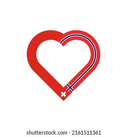 unity concept. heart ribbon icon of switzerland and norway flags. vector illustration isolated on white background