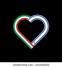 concepto de unidad. icono de la cinta de corazón de las banderas de italia e israel. ilustración vectorial aislada en fondo negro