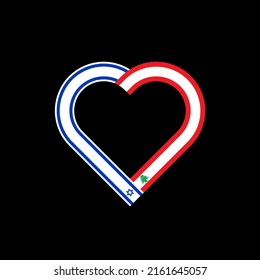 concepto de unidad. icono de la cinta de corazón de las banderas de israel y el líbano. ilustración vectorial aislada en fondo negro