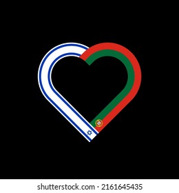 unity concept. heart ribbon icon of israel and portugal flags. vector illustration isolated on black background