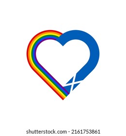 unity concept. heart ribbon icon of rainbow and scotland flags. vector illustration isolated on white background