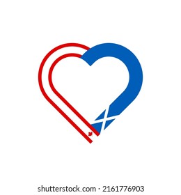 concepto de unidad. icono de la cinta de corazón de canadá y banderas de escocia. ilustración vectorial aislada en fondo blanco