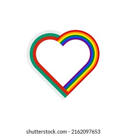 concepto de unidad. icono de la cinta de corazón de bulgaria y banderas arco iris. ilustración vectorial aislada en fondo blanco