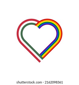 unity concept. heart ribbon icon of hungary and rainbow flags. vector illustration isolated on white background