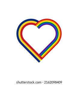 unity concept. heart ribbon icon of romania and rainbow flags. vector illustration isolated on white background