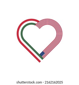 concepto de unidad. icono de la cinta de corazón de las banderas de hungría y estados unidos. ilustración vectorial aislada en fondo blanco