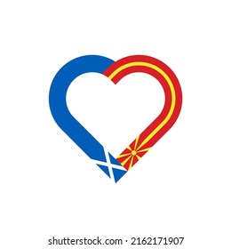 concepto de unidad. icono de la cinta de corazón de las banderas de escocia y macedonia del norte. ilustración vectorial aislada en fondo blanco