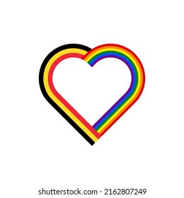 concepto de unidad. icono de la cinta de corazón de banderas belgas y arcoíris. ilustración vectorial aislada en fondo blanco