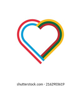 unity concept. heart ribbon icon of luxembourg and lithuania flags. vector illustration isolated on white background