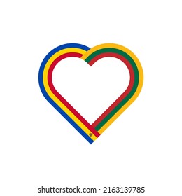 concepto de unidad. icono de la cinta de corazón de las banderas de moldova y lituania. ilustración vectorial aislada en fondo blanco