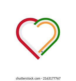 unity concept. heart ribbon icon of indonesia and india flags. vector illustration isolated on white background