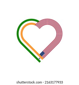 concepto de unidad. ícono de la cinta del corazón de las banderas de india y estados unidos. ilustración vectorial aislada en fondo blanco