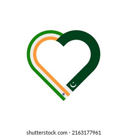 unity concept. heart ribbon icon of india and pakistan flags. vector illustration isolated on white background