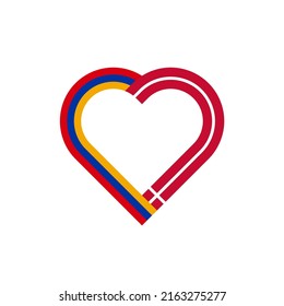 concepto de unidad. icono de la cinta de corazón de las banderas armenia y denmark. ilustración vectorial aislada en fondo blanco	