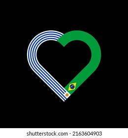 unity concept. heart ribbon icon of uruguay and brazil flags. vector illustration isolated on black background