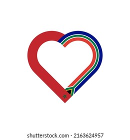 concepto de unidad. icono de la cinta de corazón de las banderas de marruecos y sudáfrica. ilustración vectorial aislada en fondo blanco