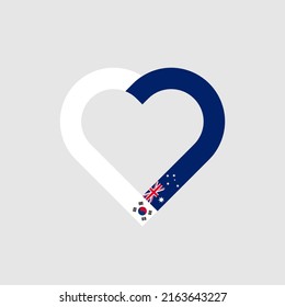 unity concept. heart ribbon icon of south korea and australia flags. vector illustration isolated on gray background