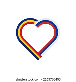 unity concept. heart ribbon icon of romania and russia flags. vector illustration isolated on white background