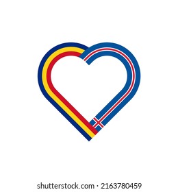concepto de unidad. icono de la cinta de corazón de rumania y banderas de islandia. ilustración vectorial aislada en fondo blanco