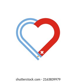 concepto de unidad. ícono de cinta de corazón de banderas argentina y suiza. ilustración vectorial aislada en fondo blanco