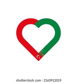 concepto de unidad. icono de la cinta de corazón de las banderas de turquía y turkmenistán. ilustración vectorial aislada en fondo blanco