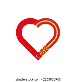 unity concept. heart ribbon icon of turkey and north macedonia flags. vector illustration isolated on white background