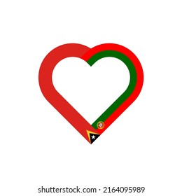 concepto de unidad. icono de la cinta de corazón de las banderas de timor oriental y portugal. ilustración vectorial aislada en fondo blanco