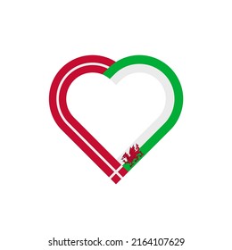 unity concept. heart ribbon icon of denmark and wales flags. vector illustration isolated on white background