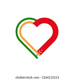 concepto de unidad. icono de la cinta de corazón de las banderas de india y turquía. ilustración vectorial aislada en fondo blanco