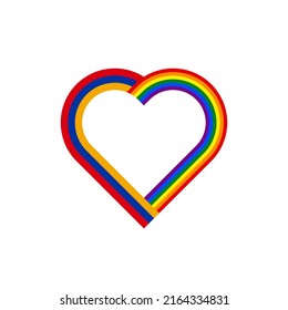 concepto de unidad. icono de la cinta de corazón de las banderas armenia y arco iris. ilustración vectorial aislada en fondo blanco