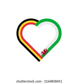 unity concept. heart ribbon icon of belgium and wales flags. vector illustration isolated on white background	
