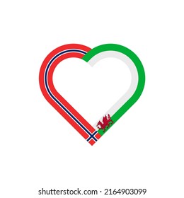 unity concept. heart ribbon icon of norway and wales flags. vector illustration isolated on white background	