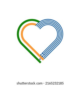 concepto de unidad. icono de la cinta de corazón de las banderas de india y grecia. ilustración vectorial aislada en fondo blanco