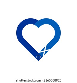 unity concept. heart ribbon icon of european union and scotland flags. vector illustration isolated on white background