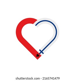concepto de unidad. icono de la cinta de corazón de albania y banderas finlandesas. ilustración vectorial aislada en fondo blanco