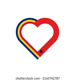 unity concept. heart ribbon icon of romania and albania flags. vector illustration isolated on white background