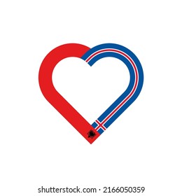 unity concept. heart ribbon icon of albania and iceland flags. vector illustration isolated on white background